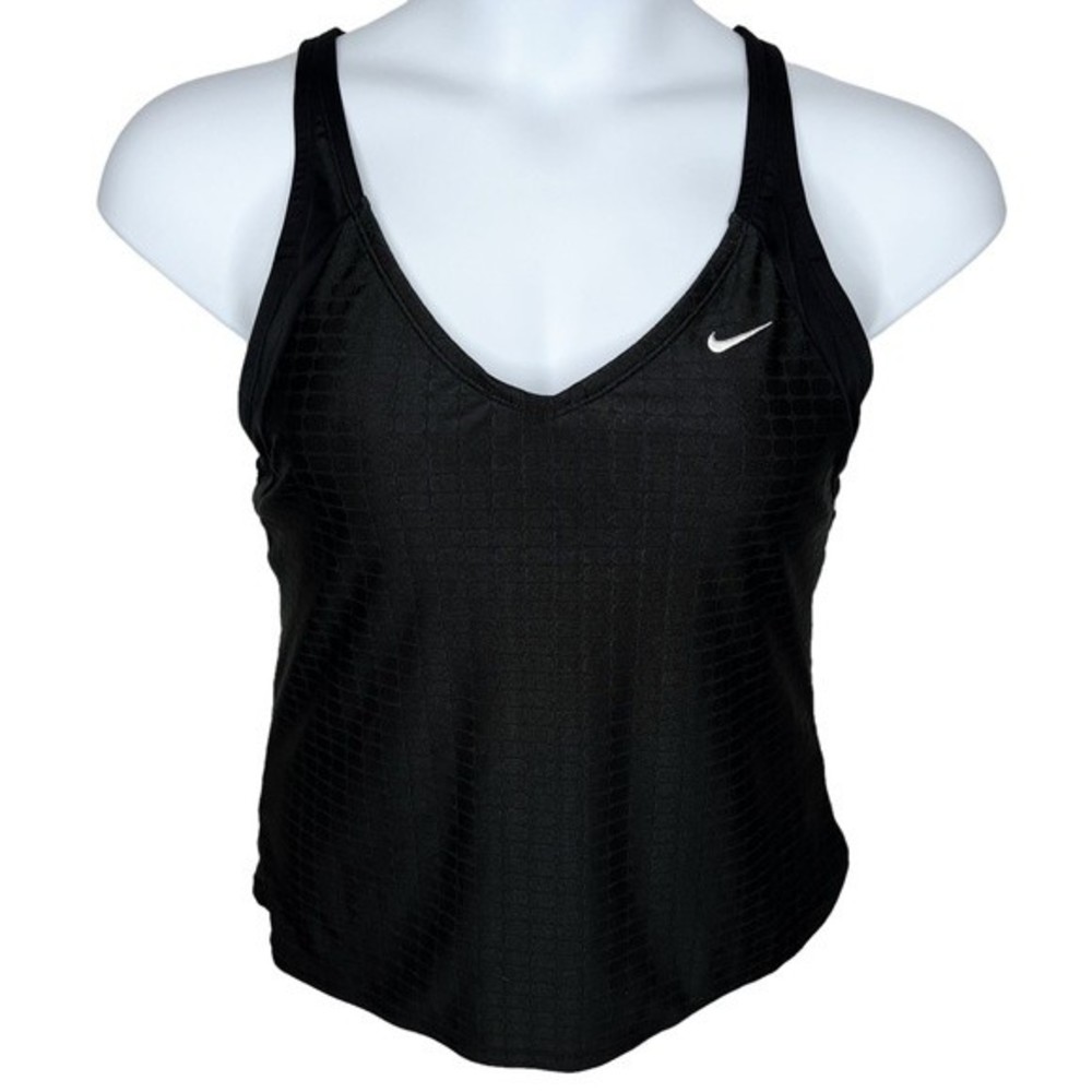 Nike Racerback Tankini Swim Top sz 14 * Black Swimsuit Shelf Bra Removable Pads